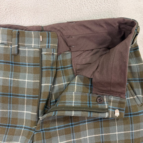 Vintage Brooks Brothers Mens 34x30 Plaid Dress Pants Brown Cuffed Wool Trousers - Picture 4 of 10